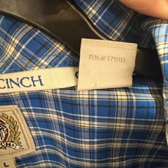 Cinch Western Shirt Size Blue White Black Plaid Large - Picture 5 of 7